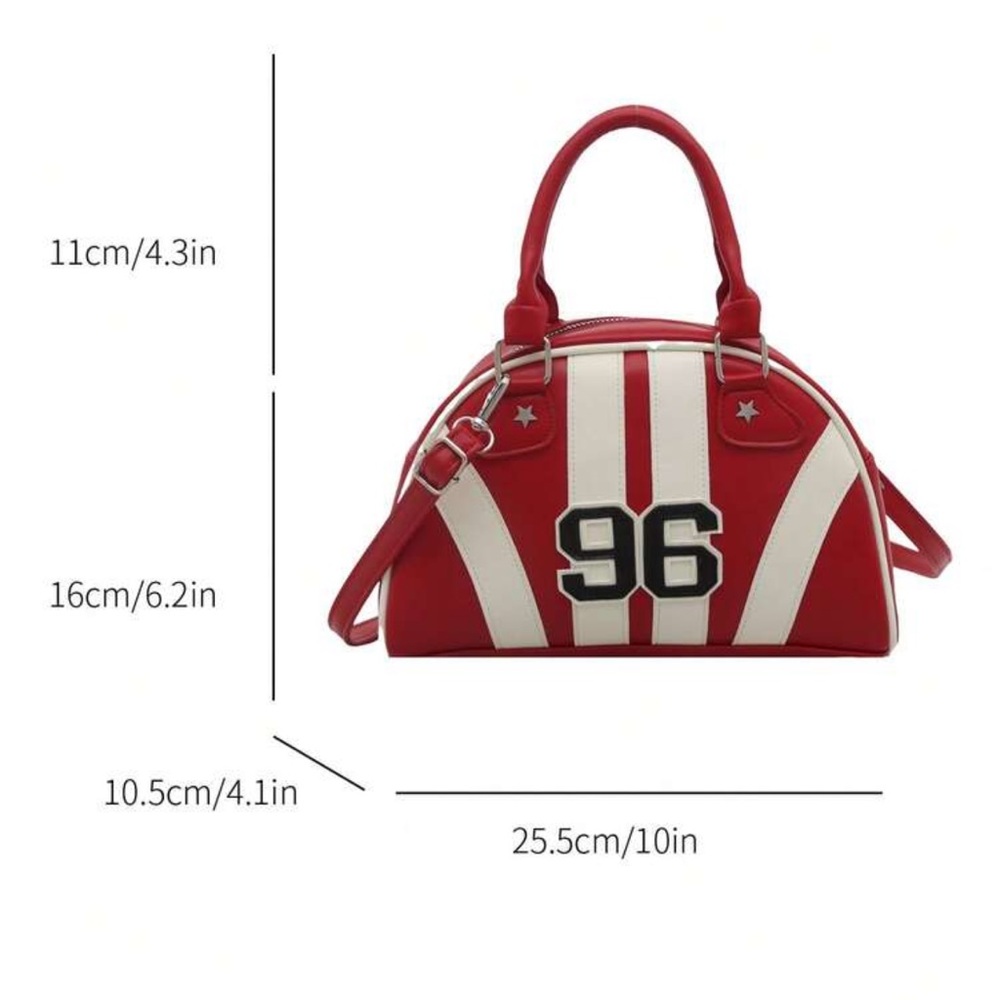 Red and White Striped Dome Satchel Bag w. '96' Patch - Picture 11 of 11